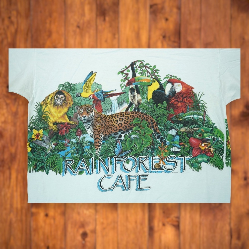 Vintage 90s Rainforest Wrap Around Nature Animal Habitat T-Shirt XL ~ Men's - Picture 3 of 6